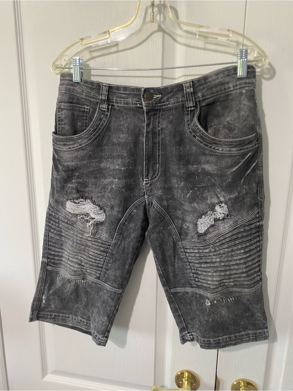Men's Washed Distressed Black Jean Shorts